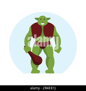 Illustrazione vettoriale di un mostro verde con una mazza da baseball su sfondo bianco. Illustrazione Vettoriale
