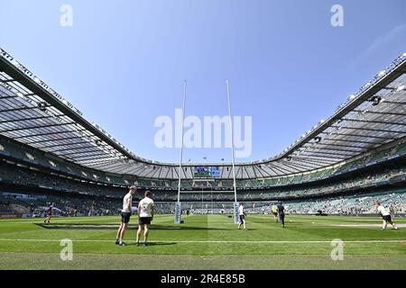 Twickenham, Regno Unito. 27th maggio, 2023. Gallagher Premiership Rugby finale. Saracens Vs Vendita squali. Stadio di Twickenham. Twickenham . Una vista generale (GV) dello stadio immerso nella meravigliosa luce del sole durante il Gallagher Premiership rugby finale tra Saracens e sale Sharks. Credit: Sport in Pictures/Alamy Live News Foto Stock