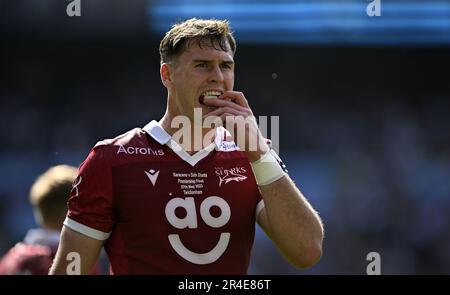 Twickenham, Regno Unito. 27th maggio, 2023. Gallagher Premiership Rugby finale. Saracens Vs Vendita squali. Stadio di Twickenham. Twickenham . Tom Roebuck (sale) durante la finale di rugby Gallagher Premiership tra Saracens e sale Sharks. Credit: Sport in Pictures/Alamy Live News Foto Stock