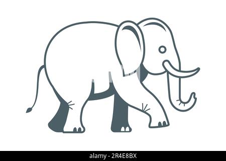 icona elephant nera isolata su sfondo bianco. illustrazione del vettore piatto. Illustrazione Vettoriale