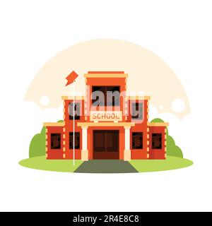 Icona della costruzione della scuola. Illustrazione piatta dell'edificio scolastico Illustrazione Vettoriale
