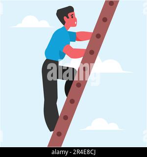 Uomo che sale sulla scala. Illustrazione vettoriale in stile piatto. Uomo che sale sulla scala. Illustrazione Vettoriale