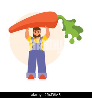 Coltivatore con carota. Illustrazione vettoriale in uno stile piatto. Vegetariano. Illustrazione Vettoriale