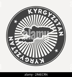 Logo rotondo del Kirghizistan. Badge da viaggio vintage con il nome circolare e la mappa del paese, illustrazione vettoriale. Illustrazione Vettoriale