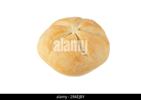 Pane rotondo con tagli che si irradiano dal centro isolato su bianco. Panino di grano. Prodotti da forno. Kaiser Roll. Foto Stock