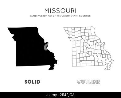 Mappa del Missouri. Mappa vettoriale vuota dello Stato degli Stati Uniti con le contee. Borders of Missouri per la tua infografica. Illustrazione vettoriale. Illustrazione Vettoriale