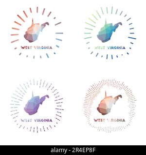 Tramonto in polietilene del West Virginia. Logo dello stato statunitense in stile geometrico poligonale. Illustrazione vettoriale. Illustrazione Vettoriale