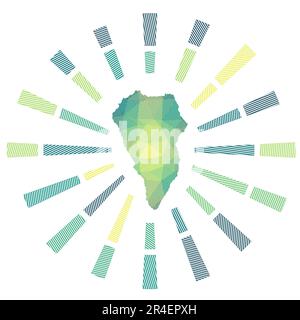 La Palma sunburst. Basso poli strisce raggi e mappa dell'isola. Potente illustrazione vettoriale. Illustrazione Vettoriale