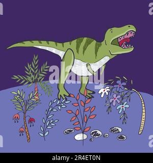 Dinosauri con stampa vettoriale floreale Illustrazione Vettoriale