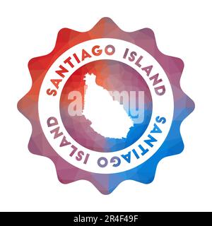 Logo Santiago Island low poly. Colorato logo da viaggio in sfumatura in stile geometrico. Multicolore poligonale Isola di Santiago cartello arrotondato con mappa per il vostro Illustrazione Vettoriale