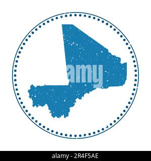 Adesivo Mali. Timbro da viaggio con mappa del paese, illustrazione vettoriale. Può essere utilizzato come insegna, logotipo, etichetta, adesivo o badge del Mali. Illustrazione Vettoriale