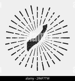 Mappa d'epoca della Somalia. Il sole grunge scoppiò in tutto il paese. Forma Somalia nera con raggi solari su sfondo bianco. Illustrazione vettoriale. Illustrazione Vettoriale