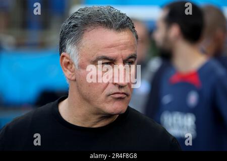 Strasburgo, Francia. 27th maggio, 2023. Allenatore di PSG Christophe Galtier durante il campionato francese Ligue 1 Uber mangia la partita di calcio tra RC Strasbourg Alsace (RCSA) e Paris Saint-Germain (PSG) il 27 maggio 2023 allo Stade de la Meinau di Strasburgo, Francia - Foto Jean Catuffe/DPPI Credit: DPPI Media/Alamy Live News Foto Stock