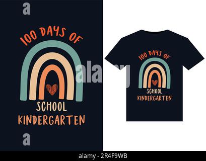 100 Days of School Kindergarten illustrazioni per la stampa di T-Shirts design Illustrazione Vettoriale