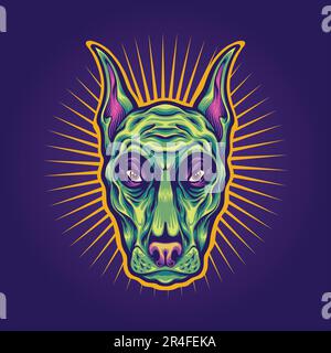 Halloween testa di cane spooky animale logo illustrazioni vettoriali illustrazioni per il vostro logo di lavoro, merchandise t-shirt, adesivi e disegni di etichette, poster, Illustrazione Vettoriale