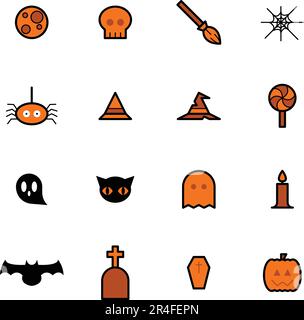 Set di Halloween Vector per icona piatta di colore nero e arancione Illustrazione Vettoriale