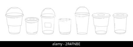 Tazze in plastica per bevande fredde. icona della linea Illustrazione Vettoriale