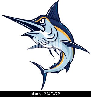 Arrabbiato Blue Marlin Fish Cartoon Character Design Illustrazione Vettoriale