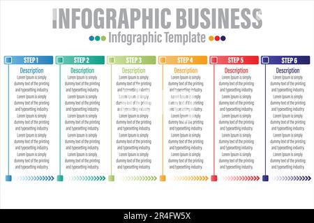 Sei infografica sulla tempistica aziendale in 6 fasi per l'illustrazione stock del modello di sfondo dell'elemento di visualizzazione aziendale dei dati Illustrazione Vettoriale
