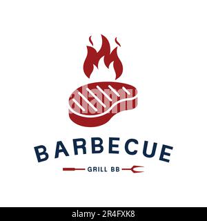 Steak House Logo Design BBQ Logo Bull Meat logotipo Illustrazione Vettoriale