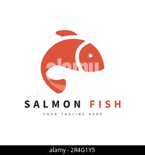Salmone Fish Logo Design Red Carne Seafood logotipo Illustrazione Vettoriale