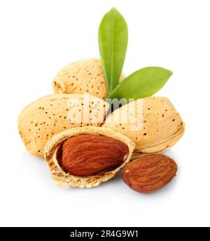 Mandorle con noccioli isolati su fondo bianco Foto Stock