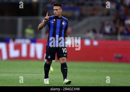 Milano, Italia. 27th maggio, 2023. Lautaro Martinez del FC Internazionale si accosta durante la Serie A match beetween FC Internazionale e Atalanta BC allo Stadio Giuseppe Meazza il 27 2023 maggio a Milano Italia . Credit: Marco Canoniero/Alamy Live News Foto Stock