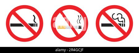 Non fumare vettore segno impostato su sfondo bianco. Illustrazione Vettoriale