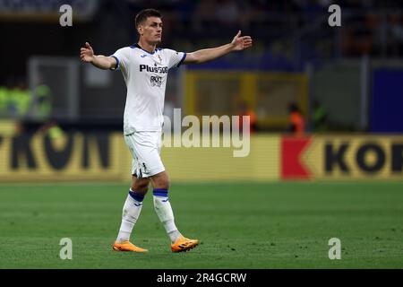 Milano, Italia. 27th maggio, 2023. Joakim Maehle di Atalanta BC gesta durante la Serie Una partita tra FC Internazionale e Atalanta BC allo Stadio Giuseppe Meazza il 27 2023 maggio a Milano Italia . Credit: Marco Canoniero/Alamy Live News Foto Stock