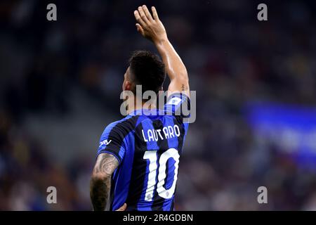 Milano, Italia. 27th maggio, 2023. Lautaro Martinez del FC Internazionale si accosta durante la Serie A match beetween FC Internazionale e Atalanta BC allo Stadio Giuseppe Meazza il 27 2023 maggio a Milano Italia . Credit: Marco Canoniero/Alamy Live News Foto Stock