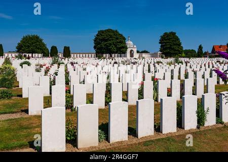 ZONNEBEKE, Belgio - 8 luglio 2010 : Cimitero di Tyne Cot. Grande cimitero di guerra del commonwealth, contenente principalmente militari non identificati della prima guerra mondiale. Foto Stock