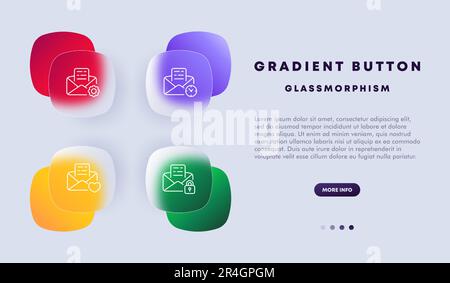 Set di icone Letter. Simbolo della posta elettronica o dell'e-mail. L'illustrazione può includere elementi aggiuntivi. Concetto di posta. Stile glassmorfismo. LIN vettore Illustrazione Vettoriale