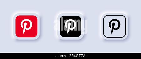 Collezione di diverse icone Pinterest. Logo dei social media. Linea d'arte e stile piatto isolato sul neomorfismo. Icona della linea vettoriale per aziende e annunci pubblicitari Illustrazione Vettoriale