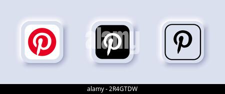 Collezione di diverse icone Pinterest. Logo dei social media. Linea d'arte e stile piatto isolato sul neomorfismo. Icona della linea vettoriale per aziende e annunci pubblicitari Illustrazione Vettoriale