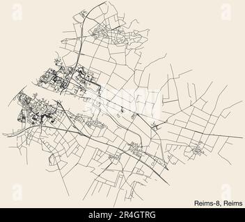 Mappa delle strade del CANTONE REIMS-8, REIMS Illustrazione Vettoriale