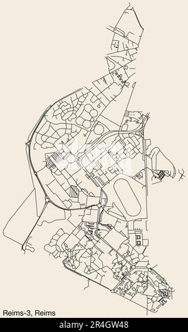 Mappa delle strade del CANTONE REIMS-3, REIMS Illustrazione Vettoriale