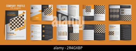 16 pagine profilo aziendale modello design, business business bifold modello design, A4 modello di brochure Illustrazione Vettoriale