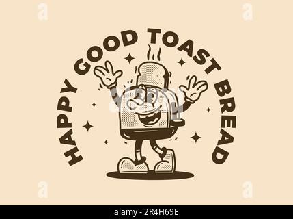 Mascotte personaggio design di pane tostato con viso felice Illustrazione Vettoriale
