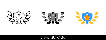 Uno scudo con due corone Set vettoriale di icone in linea, nero e colorati stili isolati. Illustrazione Vettoriale