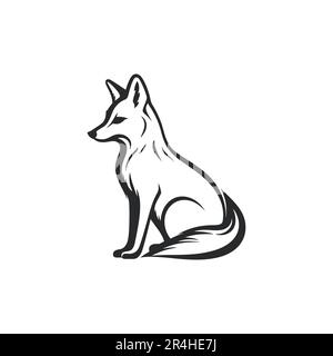 Vettore di schizzo con contorno Fox. Illustrazione lineare disegnata a mano. Silhouette monocromatica per libro da colorare. Illustrazione Vettoriale