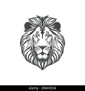 Logo nero testa leone icona vettore - disegno minimalista piatto Illustrazione Vettoriale