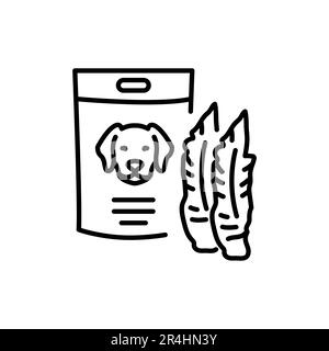 Bustina cane snack nero linea icone set. Pittogrammi per pagina Web, app mobile, promo. Illustrazione Vettoriale