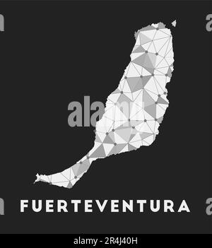 Fuerteventura - rete di comunicazione mappa dell'isola. Design geometrico alla moda Fuerteventura su sfondo scuro. Illustrazione Vettoriale