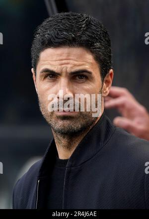 Foto del file datata 07-05-2023 del manager dell'Arsenale Mikel Arteta. Non ci si aspettava che Arsenal fosse il principale sfidante di City in questa stagione, ma Mikel Arteta è ben più avanti nel suo progetto per farli nuovamente contendenti. Data di emissione: Domenica 28 maggio 2023. Foto Stock