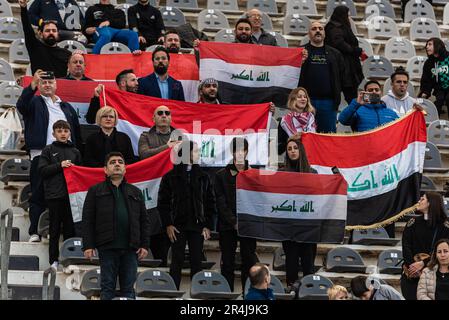 La Plata, Argentina. 28th maggio, 2023. Tifosi iracheni durante la partita di gruppo della Coppa del mondo FIFA U-20 tra Inghilterra e Iraq allo stadio la Plata. Credit: Mateo occhi (Sporteo) / Alamy Live News Foto Stock