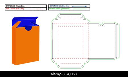 Scatola per carte di credito, estremità ripiegata, scatola per estremità diritta modello linea piastra anche scatola di rendering 3D. Illustrazione Vettoriale