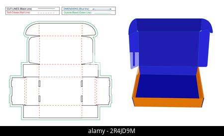 Contenitore per posta o scatola per rotolo di spedizione ondulato con modello linea matrice separatore e file di rendering 3D. Illustrazione Vettoriale