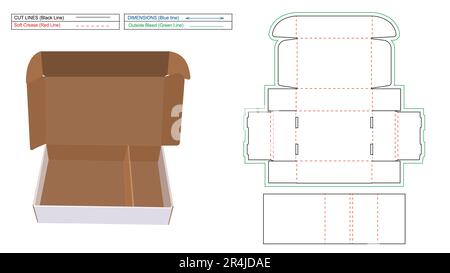 Scatola per spedizioni ondulata o scatola con estremità rullo di spedizione con modello linea matrice separatore e file di rendering 3D. Illustrazione Vettoriale