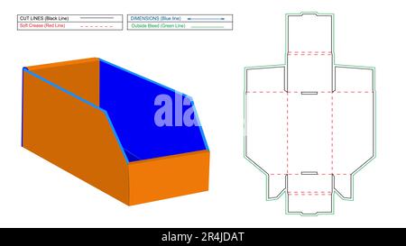 Modello personalizzato della linea della matrice della scatola del contenitore ondulato e rendering 3D. Illustrazione Vettoriale