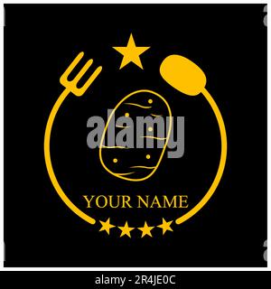 Illustrazione vettoriale di patate fritte Logo, colori oro e nero sfondo Illustrazione Vettoriale